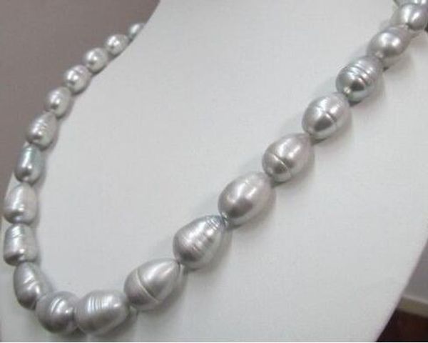 

new 18''10-13 mm tahitian gray pearl necklace 925 silver