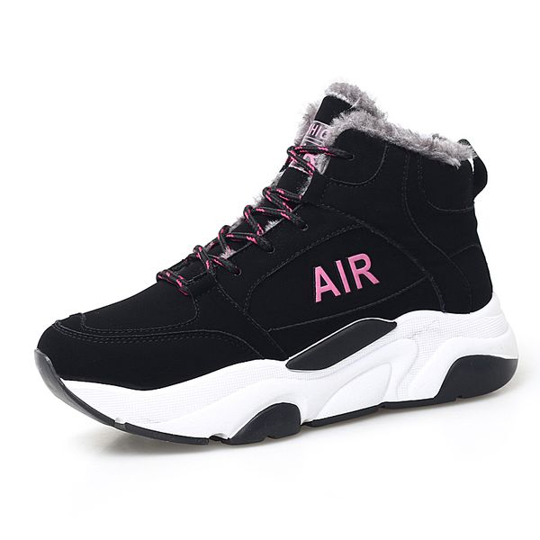 

thick velvet women winter boots medium cut sneakers for women keep warm winter running shoes woman black pink walking footwear 7