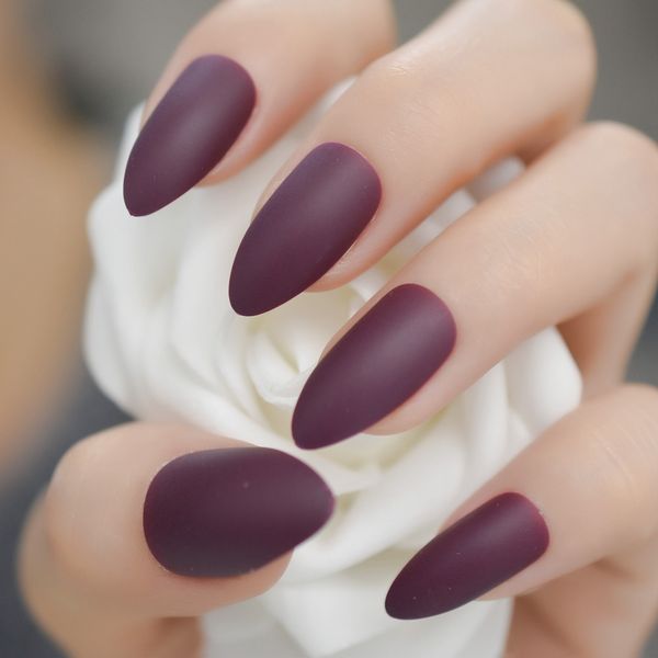 

frosted grape purple matte press on false nail art tips for fake nails tips extension manicure art for finger faux nails, Red;gold