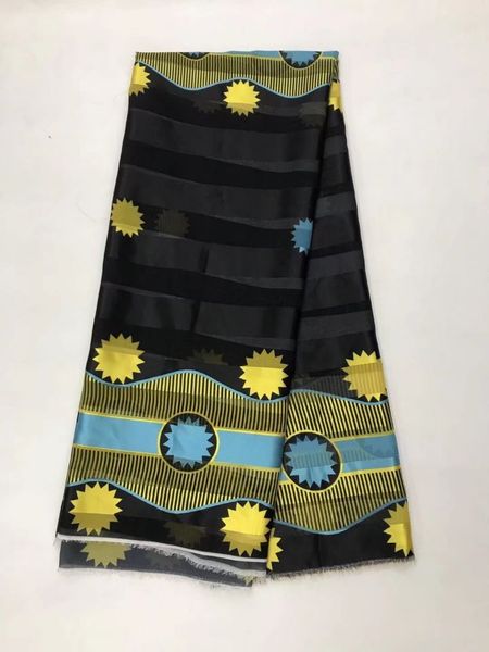 5 metri/pz Tessuto di seta chiffon nero alla moda e materiale di pizzo satinato africano liscio stampato giallo per il vestito LG2-1