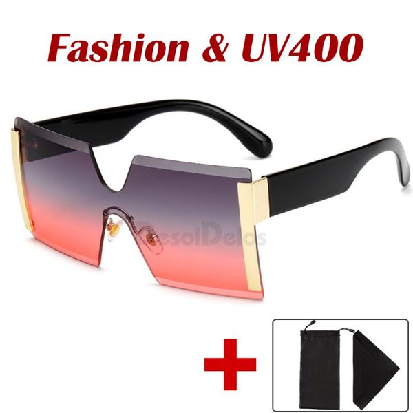 

fashion 2020 oversized square rimless sunglasses women brand flat big sun glasses travel gradient uv400, White;black