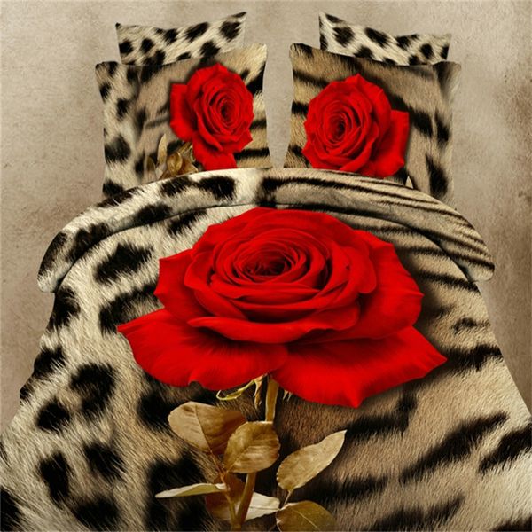 

luxury smart 3d bedding set bedclothes 4pcs bed set duvet cover flat sheet home textiles pillowcase queen size flower red rose
