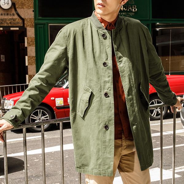 

2019 new arrival pure cotton long thick men's windbreaker casual plus fashion men coat solid colors mwf370, Tan;black