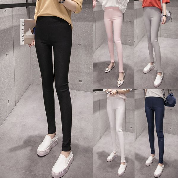 

womens leggings ankle-length pants high waist elastic tight pencil slim pants workout leggings jeggings leggins mujer w5, Black