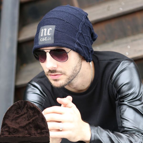 

new winter fashion casual warm hat hat for man the trend thick fleece plus thick velvet knitted men cap beanie
