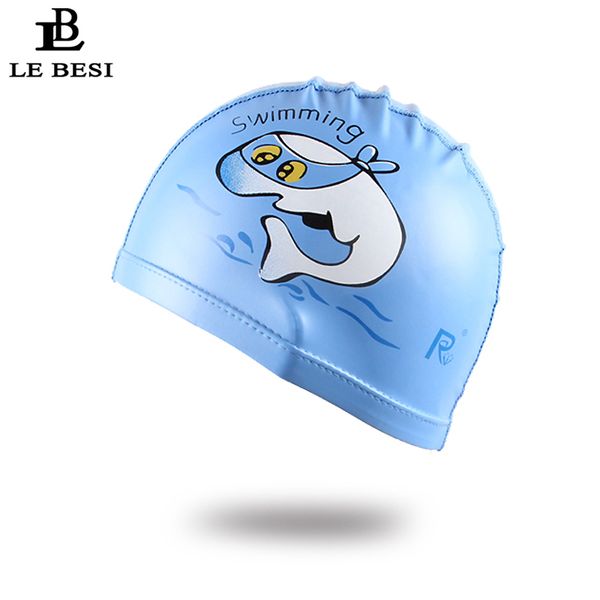 

lebesi 2017 children's elastic waterproof pu fabric junior cap sports swim pool hat swimming cap size for children