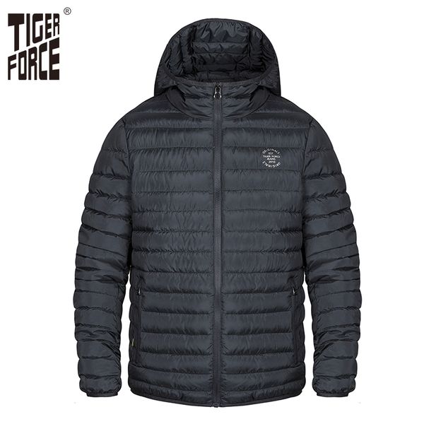 

tiger force men spring jacket thick parka men's solid jacket male hooded puffy coat casual fashion outerwear clothes plus size, Black