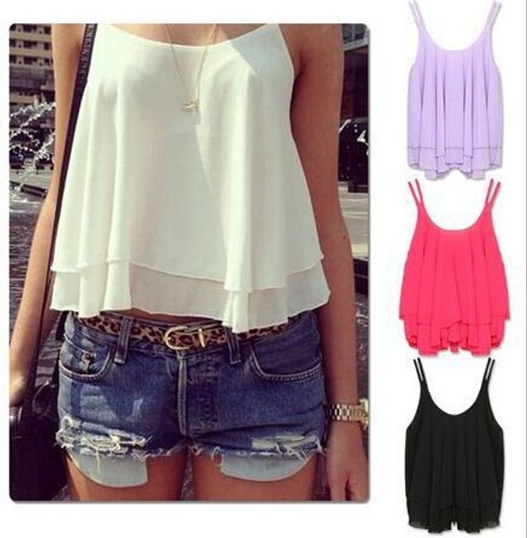 

2019 spring and summer new fashion double-layer sleeveless vest shirt comfortable women's sling a040, White