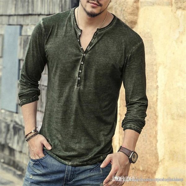 

fashion mens long sleeve tshirt designer solid with button decoration homme do old casual cloth, White;black