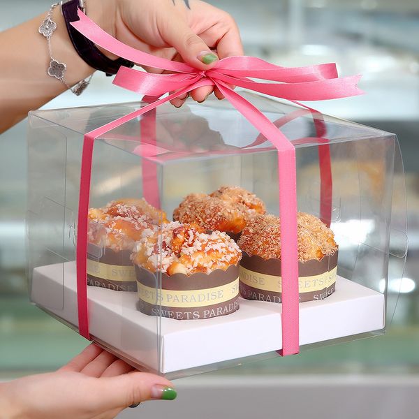 

cupcake boxes pvc transparent cup box for 2/4/6/12 cupcakes birthday cake box inches heightening thick plastic birthday gift dec