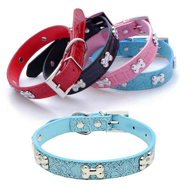 

pu leather bone dog collar pet necklace transer pet dog supplies alligator accessory supply for small medium 80124