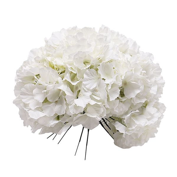 

new-10 pack artificial hydrangea heads with stems,artificial flowers heads for home wedding decor,white