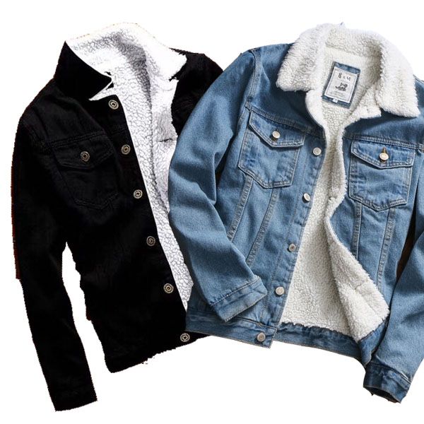 

men jacket and coat trendy warm fleece denim jacket winter fashion men jean outwear male cowboy, Black;brown