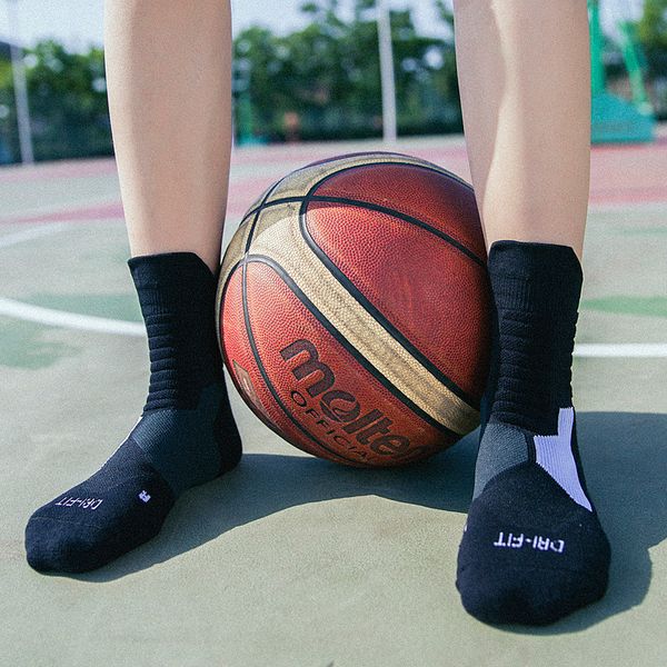 

new one pair professional carding cotton sport socks thicken perspiration basketball knee-high socks deodorization, Black