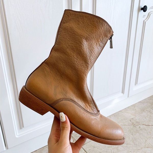 

martin boots women's shoes british wind 2019 autumn and winter new wild leather front zipper motorcycle boots short boots bare boot