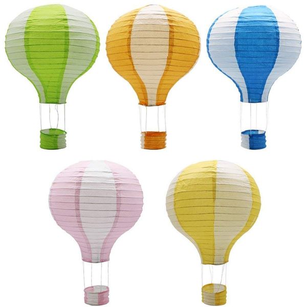 Hanging Hot Air Balloon Paper Lanterns Set Striped Ball Lamps For