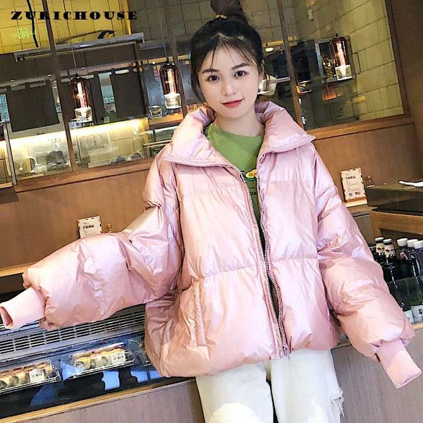

zurichouse oversized witner jacket women short down padded parka coat 2020 loose fit fashion gloosy women's puffer jacket, Black