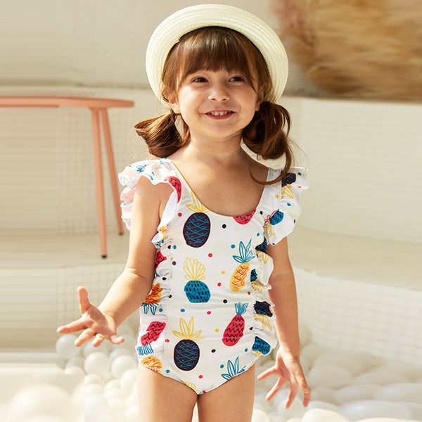 

2-14 years girl swimwear kids cute pineapple print baby one piece swimsuit bathing suit ruffle children water game bikinis 2020