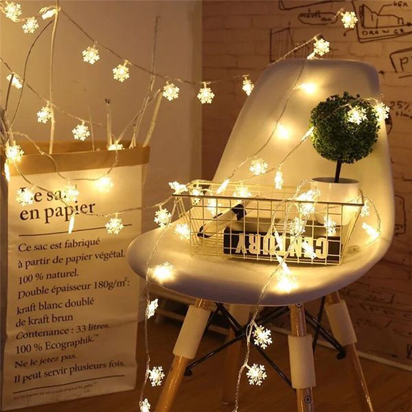 

led snowflakes string holiday christmas lights decoration battery powered snow garland fairy hanging ornaments xmas tree decor