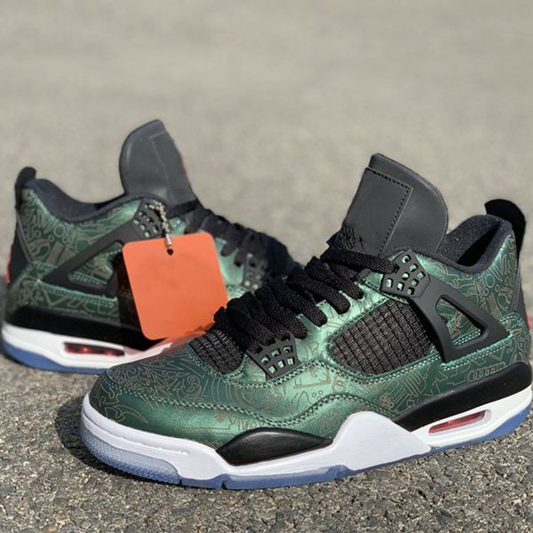 

2019 dark green laser mens basketball shoes 4s designer limited edition real leather athletic trainers sports sneakers