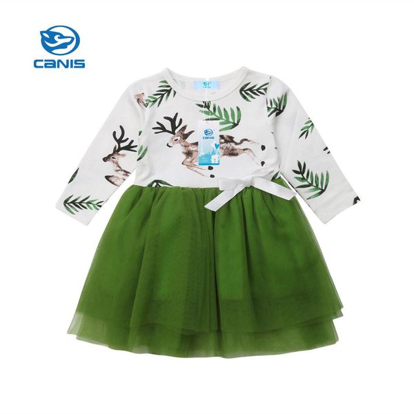 

pudcoco christmas toddler kids baby girls lace deer dress party prom party pageant tutu dress, White