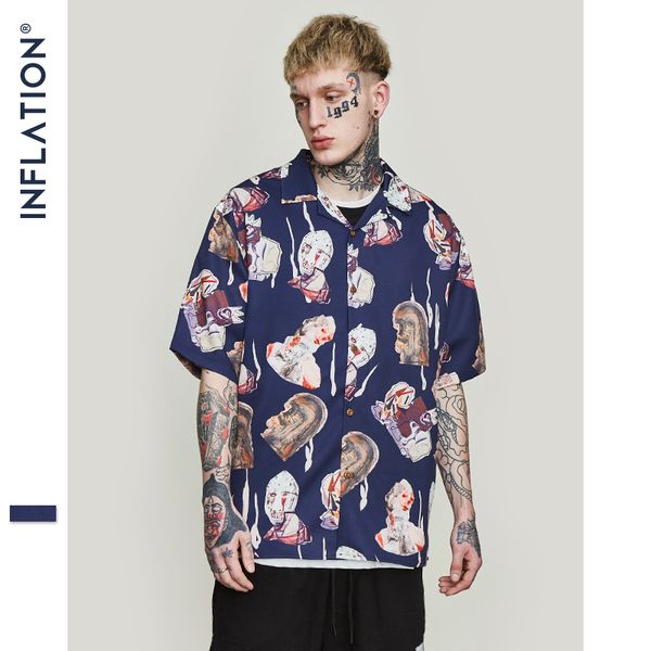 

inflation mens hawaiian shirt male casual abstract printed beach shirts short sleeve summer 2019 loose men clothes 9218s, White;black
