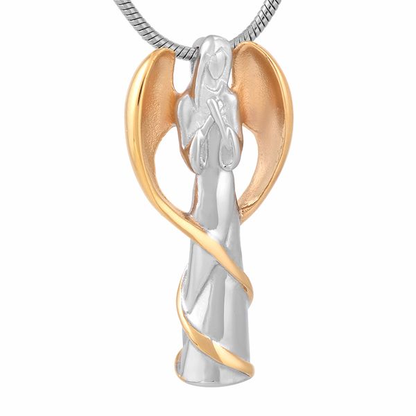 

lkj9739 filling kit & gift box, angel design gold wings memorial urn locket stainless steel cremation pendant jewelry, Silver