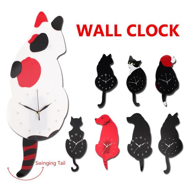 

cat dog animal pattern vintage wall clocks swing tail bedroom living room offlice decor wall hanging clock without battery