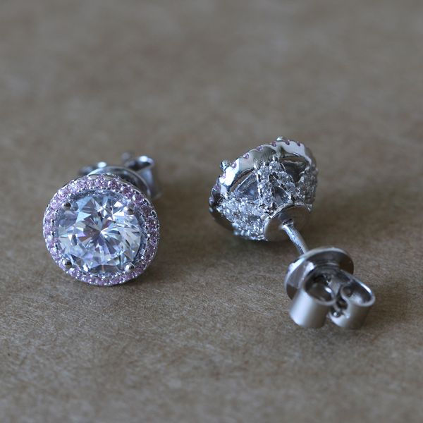 

fashion-design earrings cubic zircon stud earring for women boucle d'oreille pendientes mujer pink zircon inlaid oute, Golden;silver