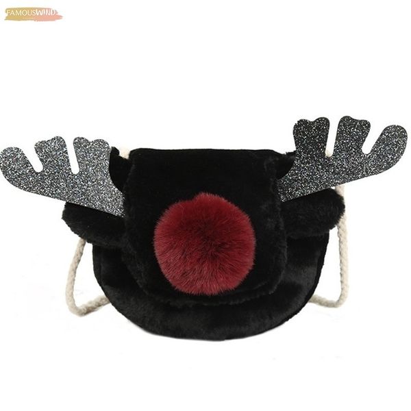 

2020 new christmas deer bag women gift fur crossbody bag red nose elk winter plush sweet girls sling shoulder bag sj268