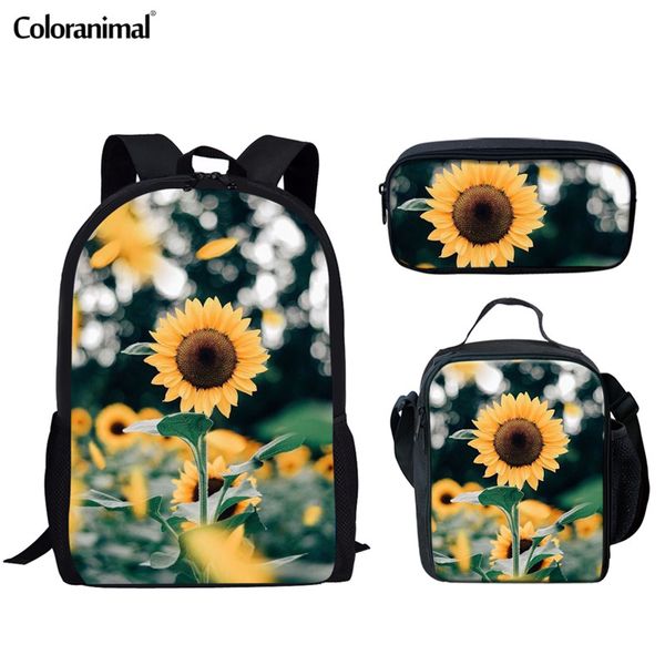 

coloranimal funny sunflower school bag women laptravel backpack 3pcs set children kids shoulder bookbag orthopedic satchel