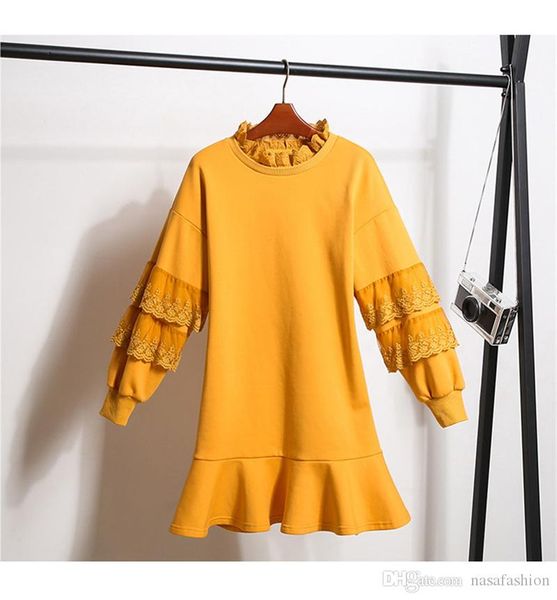 

2020 весенних женских платья русалки простого кружева женских панели ruffle платье твердые повседневное сыпучие ladies a line платье, Black;gray