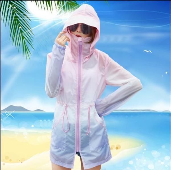 

2018 new summer fashion rainbow color sun uv protection hooded jacket clothing thin breathable beach cardigan windbreaker rq244, Black;brown