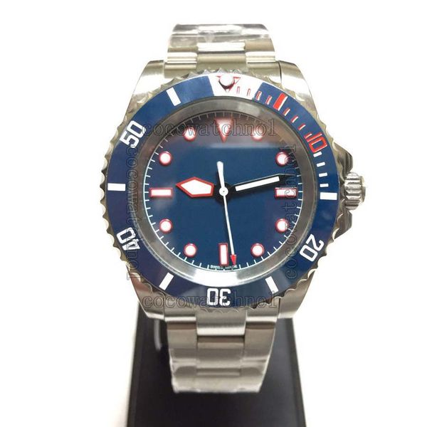 

sub diver watch mens automatic sapphire stainless strap blue ceramics bezel mens wristwatch, Slivery;brown