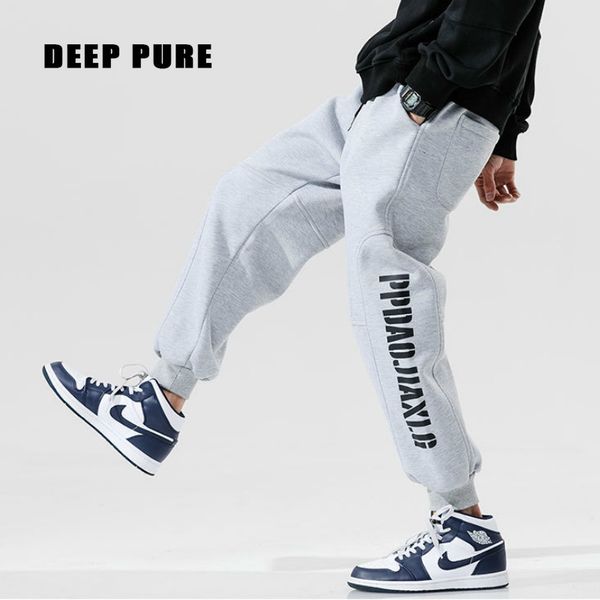 

men cotton sports pants grey leisure splicing letters printing design harlem pants hip hop streetwear black blue 3xl 4xl 5xl