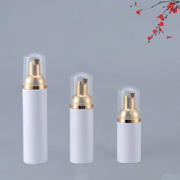 

30ml/50ml/80ml white plastic foamer bottle liquid soap dispenser with gold pump facial cleansing mousse pet foam travel bottles