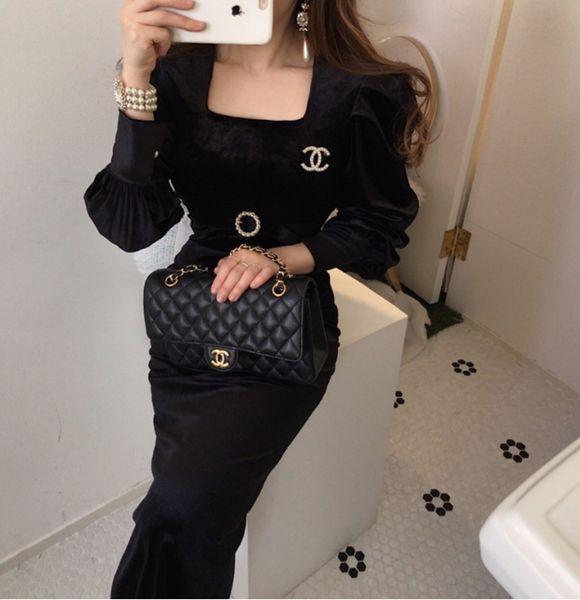 

chic retro elegant velvet spring summer dress with belt korean fashion ladies clothes, Black;gray