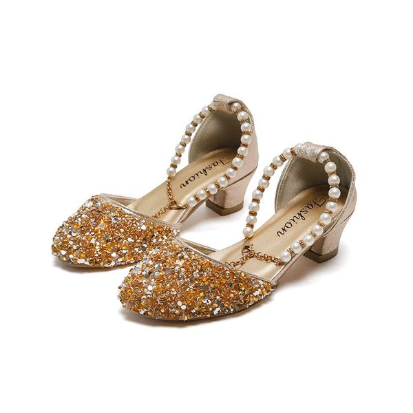 INS scarpe per ragazze con perle scarpe per bambini con paillettes scarpe col tacco alto da principessa moda scarpe per bambini scarpe da sposa Boutique sandali per ragazze vendita al dettaglio A9665