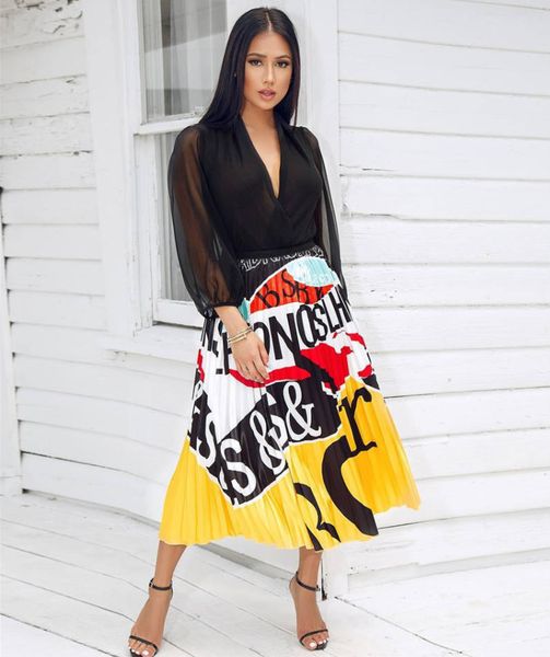 

designer women summer dress skirt brand summer skirts colorful luxury women's pleated skirt digital print skirt factory direct ph-lr200, Black