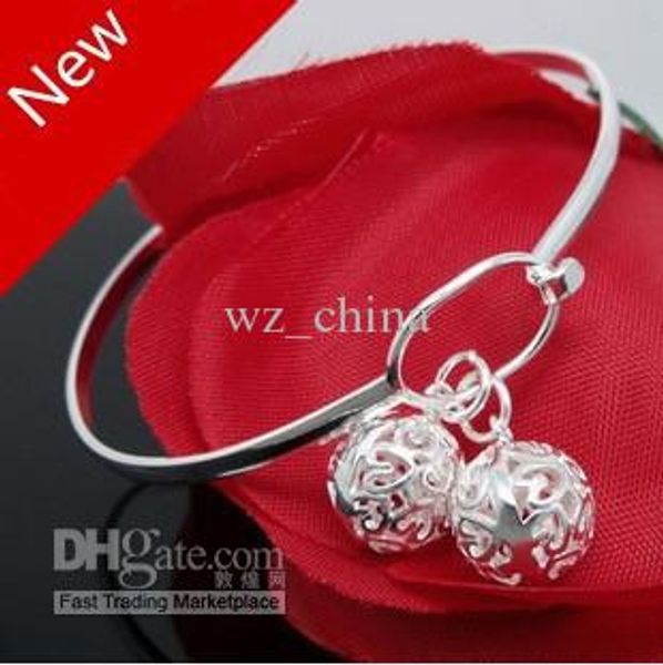 

children girl indian bangles hollow out ball 925 sterling silver/white gold plating women bangle bracelet wedding jewelry hipping, Black