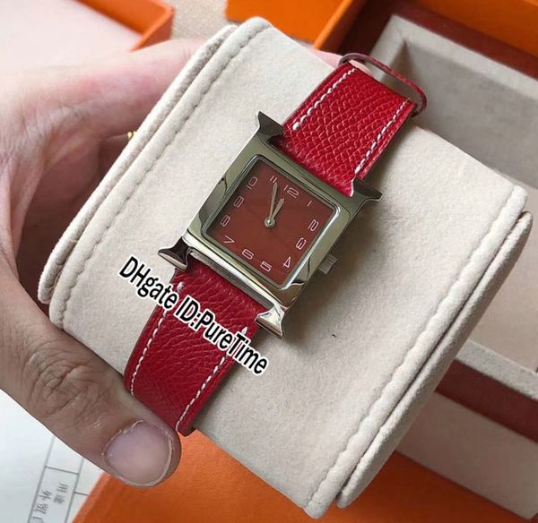 

new w036786ww00 steel case red dial swiss quartz womens watch ladies sports watches red leather with white line original orange box h20a1, Slivery;brown
