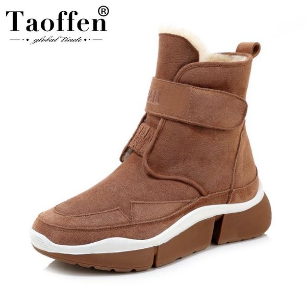 

taoffen real leather 5 color snow boots keep warm outdoor short boots casual plush fur winter shoes women botas size 35-39, Black