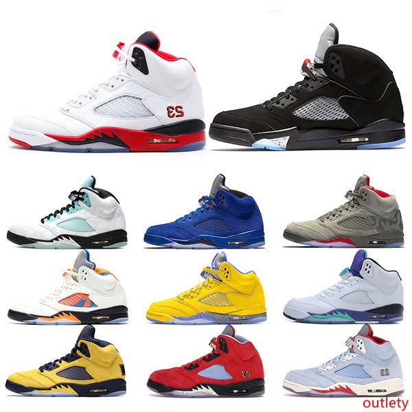 

fire red 5 men basketball shoes 5s og metallic black blue suede bred white cement mens trainers sneakers sports size 40-47