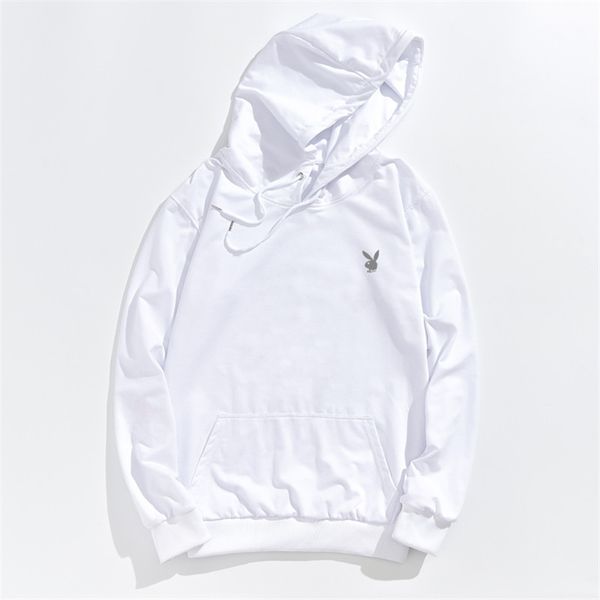 

playboy brand men hoodies long sleeve hooded sweatershirts with silver rabbit printing spring autumn pullover casual oversized, Black