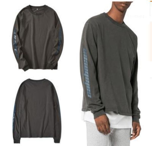 

негабаритные футболки с длинными рукавами топы o-образным вырезом серые буквы печатные футболки kanye mens casual, White;black