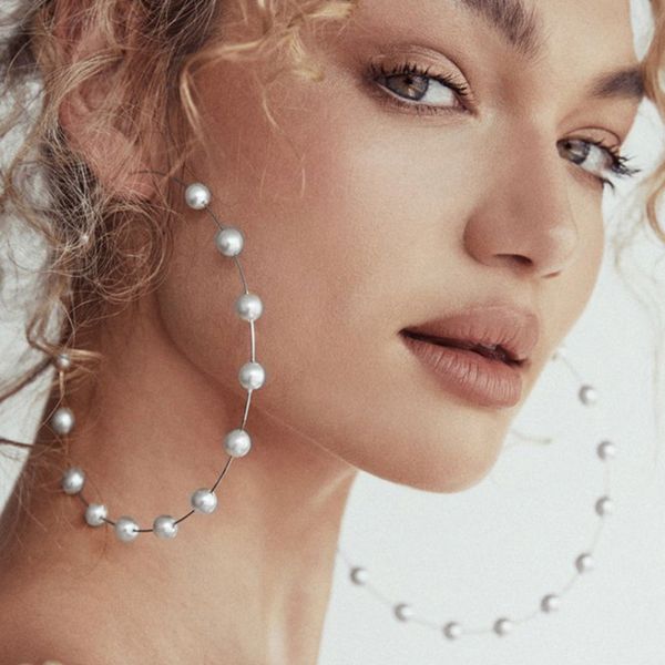 

tredny earrings jewelry pearl big circle hoop earrings women dangle drop, Golden;silver
