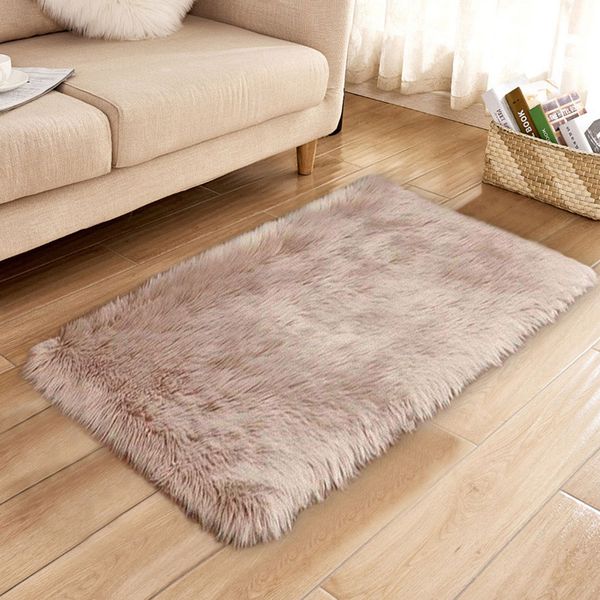 

wool imitation sheepskin rugs faux fur non slip bedroom shaggy carpet mats