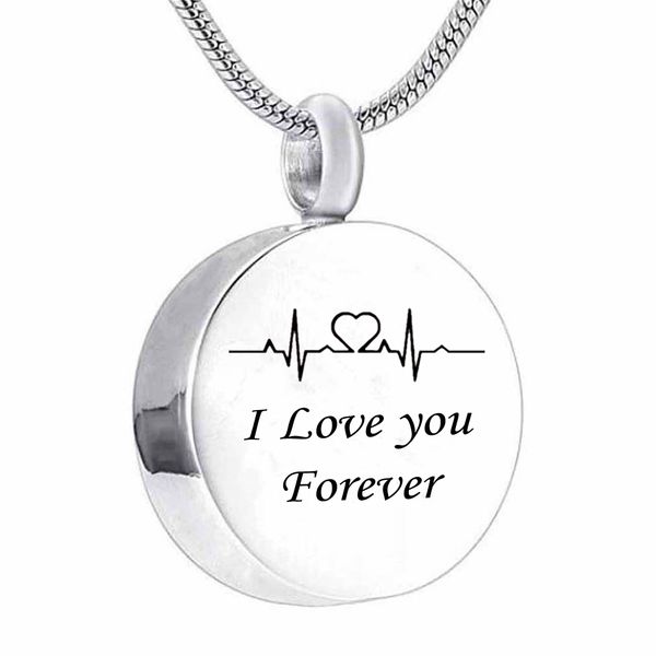 

cremation jewelry electrocardiogram urn necklace for ashes i love you forever round memorial pendant for women, Silver