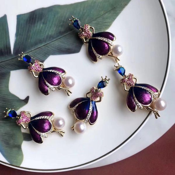 

alloy natural freshwater 9-10mm dancing girl pearl brooch pin diy custom jewelry accessory for wedding christmas present, Gray