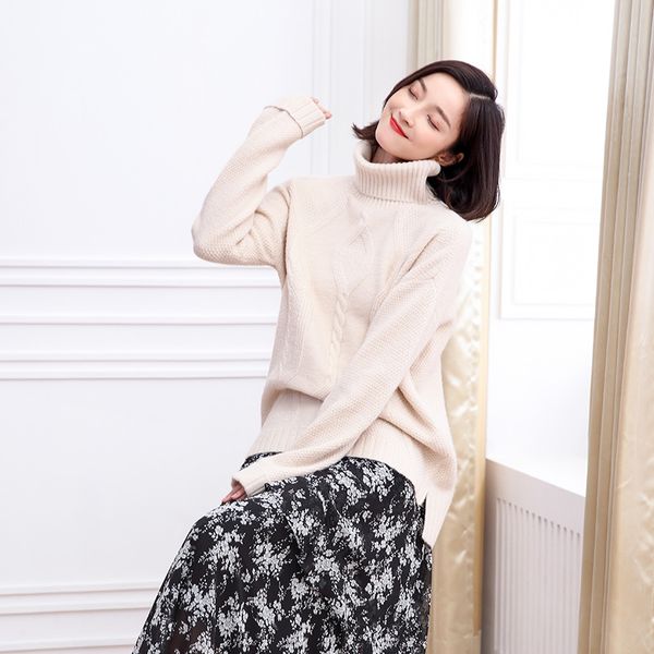 

ladies turtleneck sweater female 2019 autumn winter cashmere knitted women solid color pullover sweater, White;black